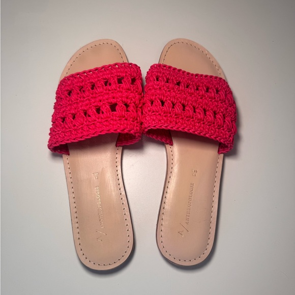 Anthropologie Hot Pink Crochet Knit Slides - Picture 3 of 5